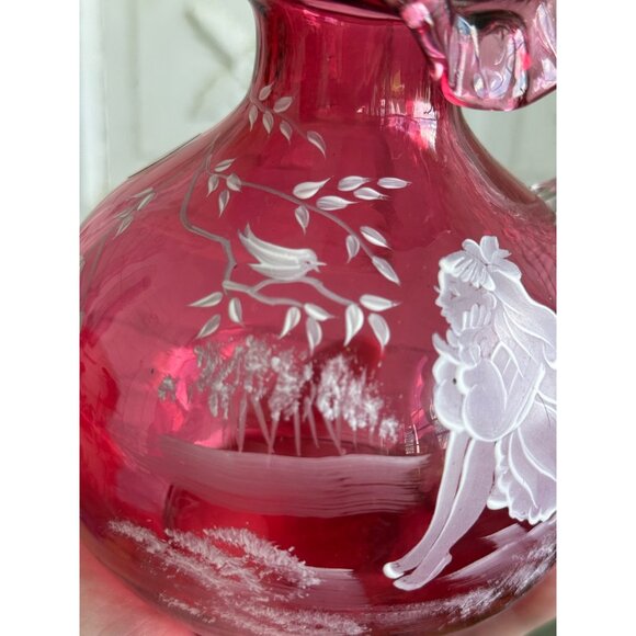 Vintage 90's Fenton Cranberry Ruffle Pitcher Mary Gregory Little Girl - Picture 9 of 11